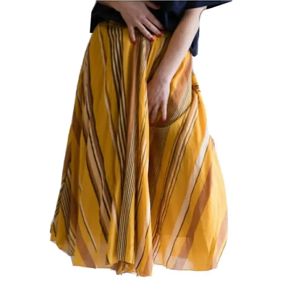 NE QUITTEZ PAS Striped Midi mustard Size S Womens midi Skirt #CB4 - Picture 3 of 12